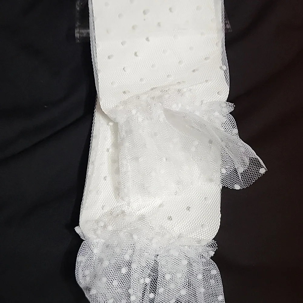 New Sheer Polka Dot Bridal Gloves White Tulle Mesh Ruffle Cosplay Dress Up Lace